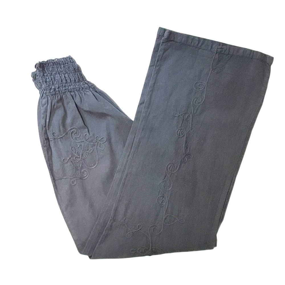 Giocam 100% cotton wide leg black pants casual beach cover up smocked waist NWT